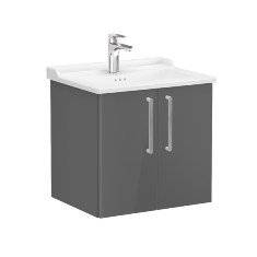 Vitra Root 68140 Lavabo Dolabı, Kapaklı, 60 cm, Parlak Antrasit, Klasik Lavabolu